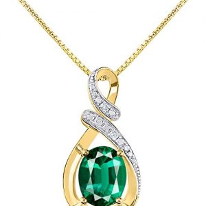 RYLOS Necklaces For Women 14K Yellow Gold - Diamond & Green Emerald Pendant Necklace With 18" Gold Chain - May Birthstone 9X7MM Color Stone Gemstone Jewelry For Women Gold Necklaces For Women من أمازون